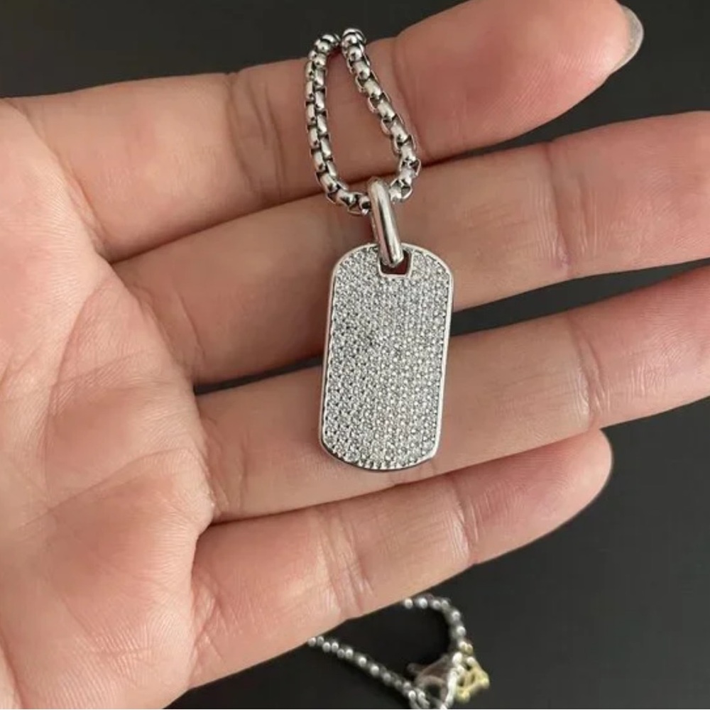 David Yurman Silver Dog Tag Necklace